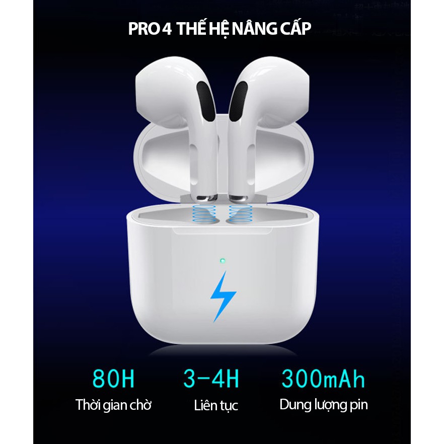 Tai nghe Bluetooth không dây Airpods Pro 4 tích hợp tất cả điện thoại Apple iPhone, Samsung, Oppo, Xiaomi