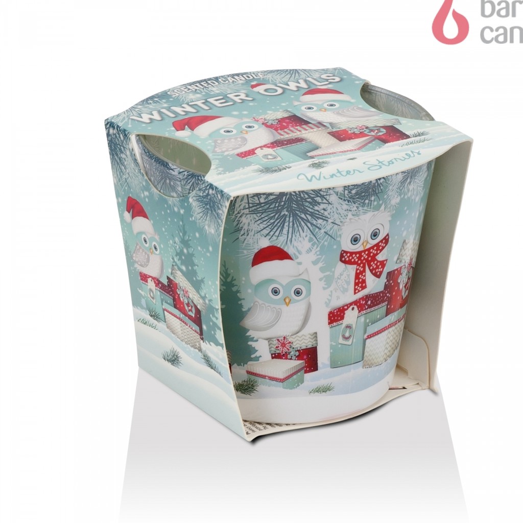 Ly nến thơm Bartek Candles BAT1446 Christmas Winter Owls 115g (Hương tuyết, thông, len)