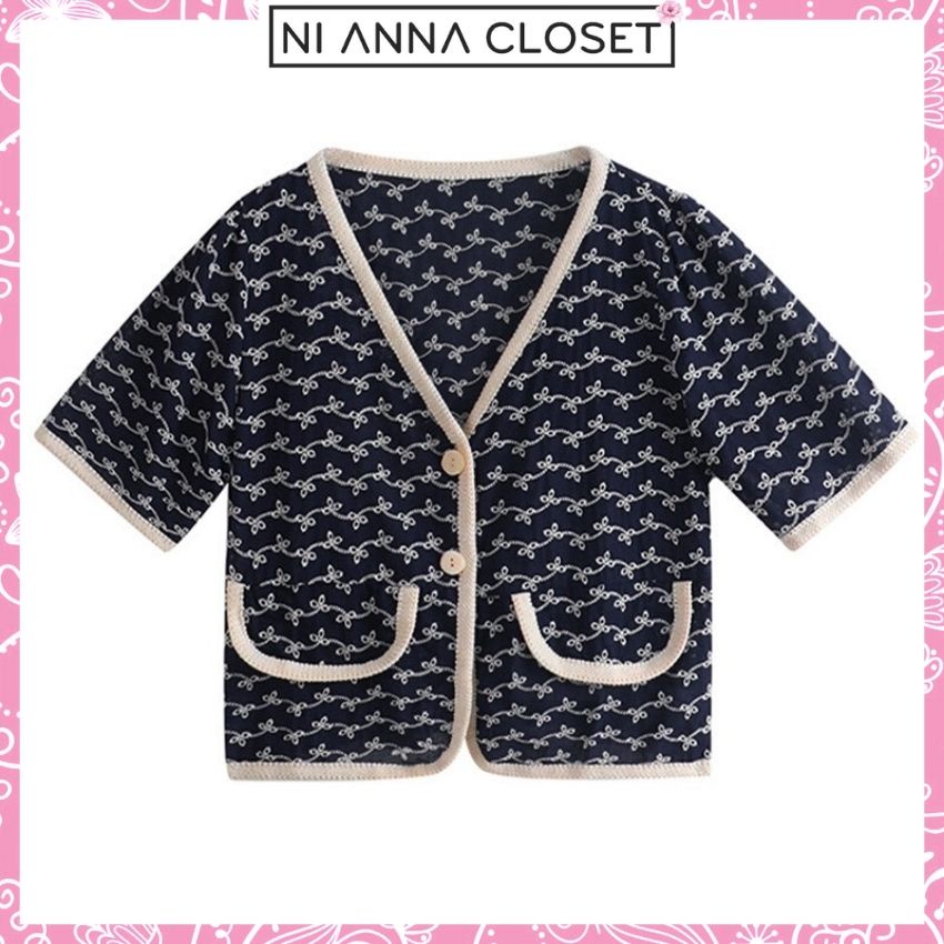 Áo Croptop Nữ Tay Phồng Cổ Chữ V Thêu Hoa, Áo Kiểu Dáng Rộng Tay Bồng Cổ TIm NI063 Ni Anna Closet