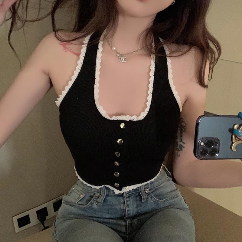 Áo Croptop Hai Dây Phối Ren Phong Cách Quyến Rũ Dành Cho Nữ | BigBuy360 - bigbuy360.vn