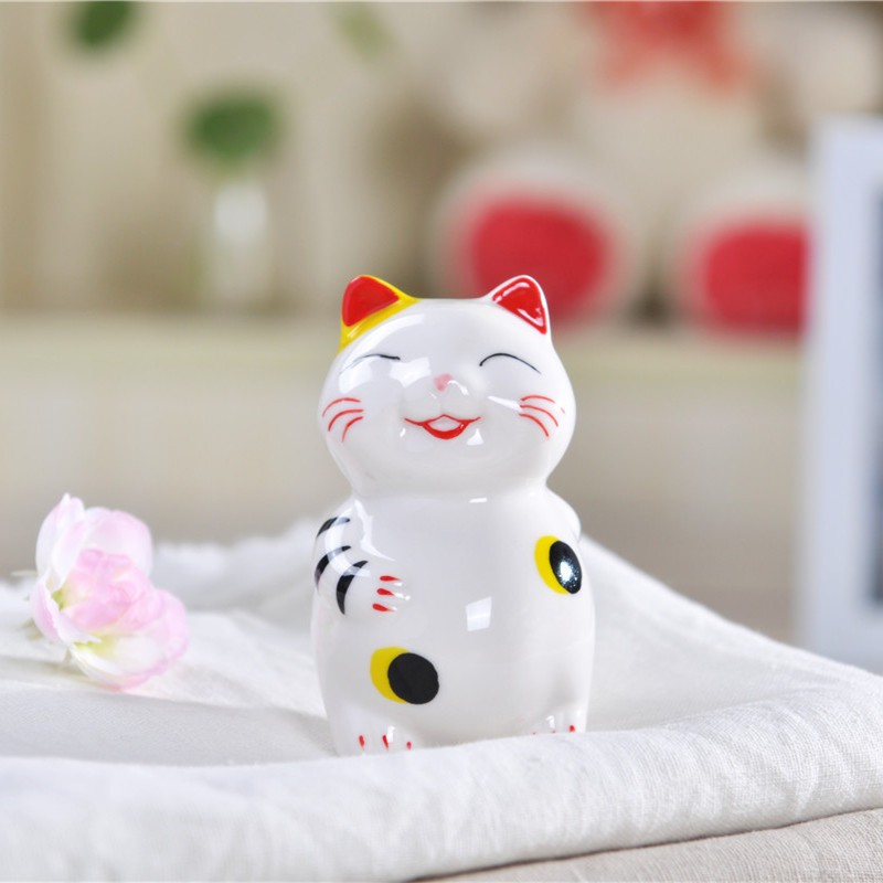Mô hình trang trí mèo thần tài Trung Hoa may mắn bằng sứ vẽ tay