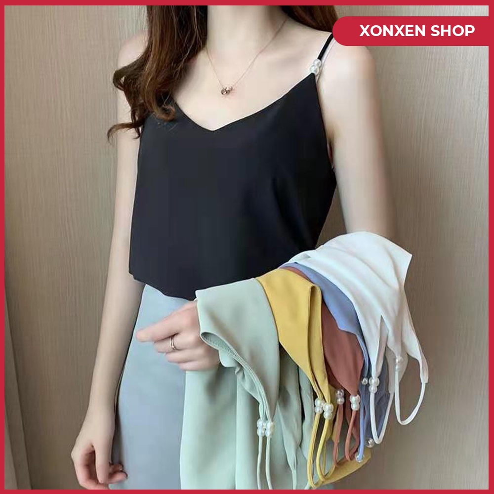 Áo kiểu hai dây, chất vải voan mềm mịn thoáng mát freesize XonxenShop-1852.