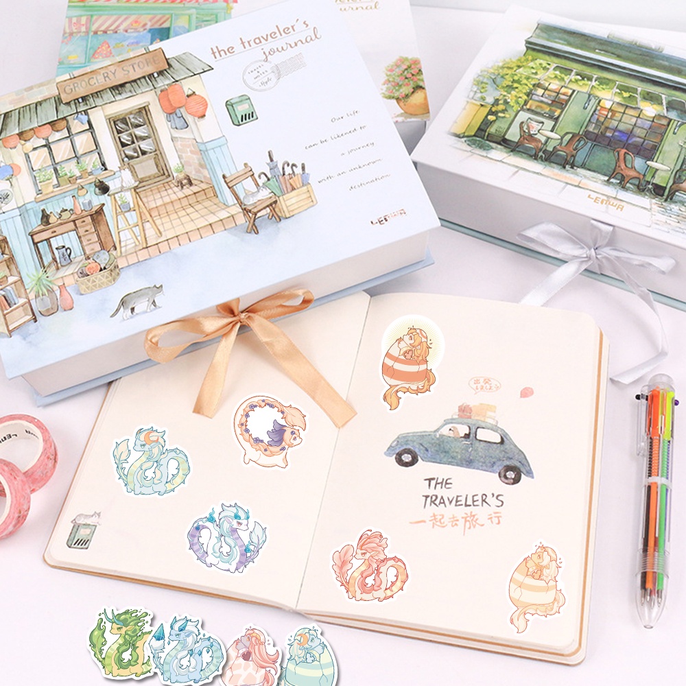 Bộ 50 Miếng Dán Trang Trí Laptop Chống Thấm Nước Hình Rồng Hoạt Hình Dễ Thương