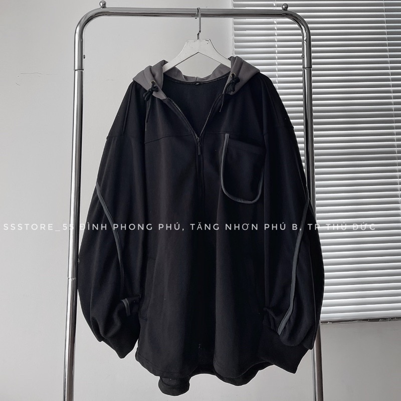 Áo khoác nỉ bông viền tay 2 màu form rộng unisex nam nữ_SSSTore