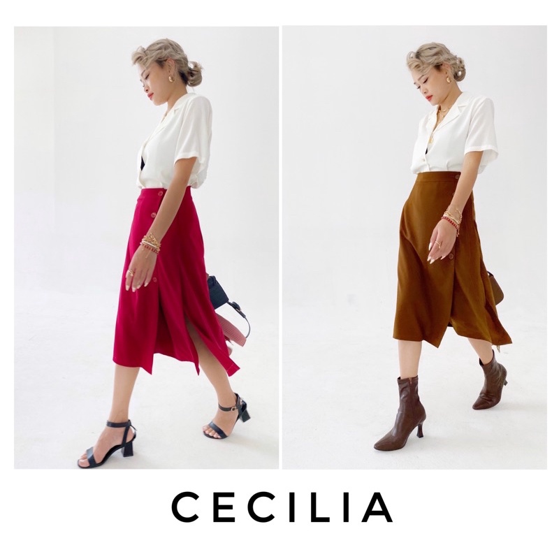 Chân váy ATHENA Skirt By CECILIA, dài váy 70cm, xẻ 1 bên, hàng cúc lệch
