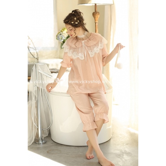 【Xả kho ,LỖ SẶC MÁU ,mua đc là lời】bộ đồ ngủ lửng , kiểu dáng tiểu thư , chất đẹp.B462