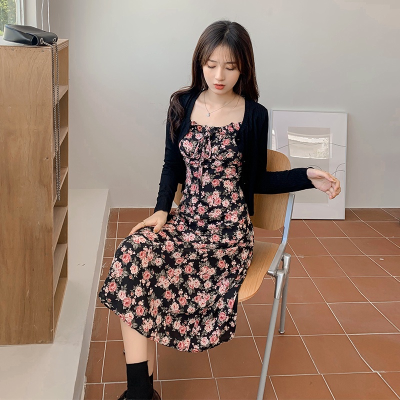 Đầm Hai Dây Dáng Ôm Che Bụng Họa Tiết Hoa 【ZHELIHANGFEI】