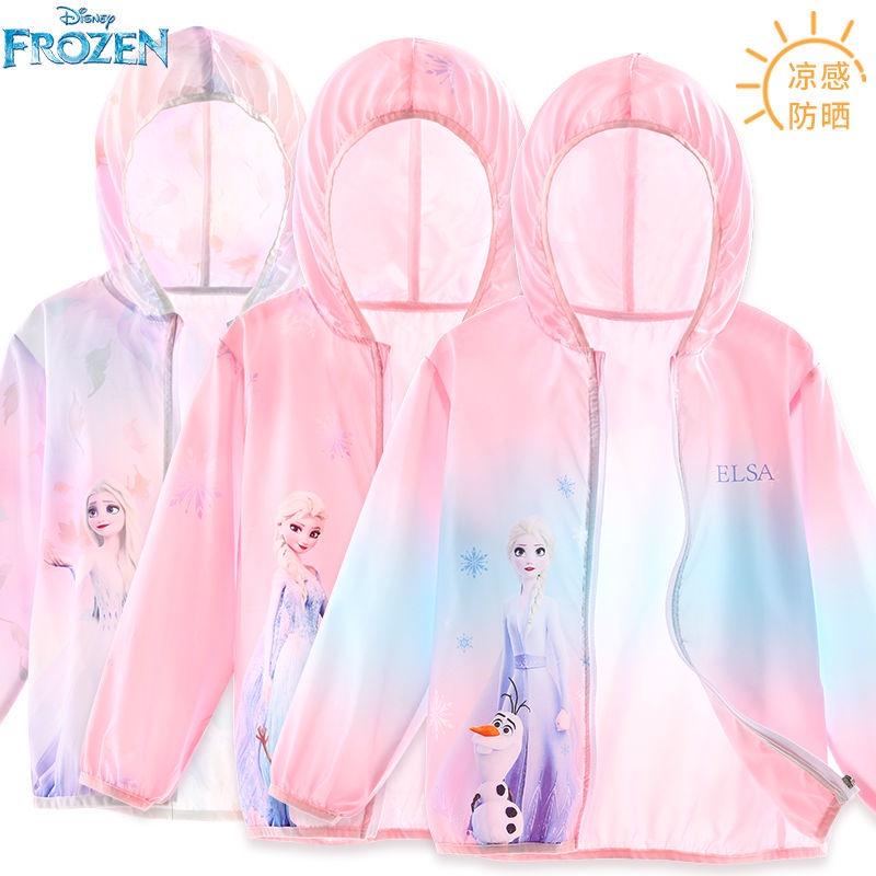 ♛Áo Khoác Cardigan Có Mũ Trùm Siêu Nhẹ In Họa Tiết Công Chúa Elsa Disney Thời Trang Mùa Hè Cho Bé Gái