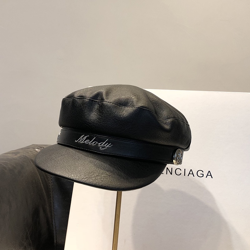 Mũ Beret Da pu In Chữ Phong Cách Retro Thời Trang Thu Đông