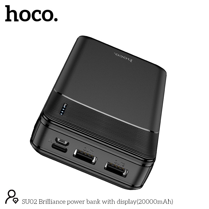 Pin sạc dự phòng 20000mAh Hoco SU02 đèn báo pin, 2 cổng ra, tích điện - Chính hãng