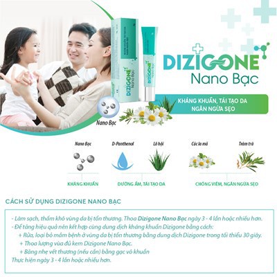 Bộ đôi Dizigone Spray 100ml và Dizigone nano bạc 25g bạc Kháng khuẩn lành vết thương tái tạo da ngăn ngừa sẹo