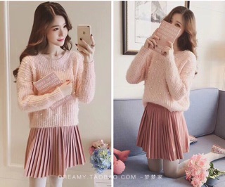 Chân váy xếp ly da lộn