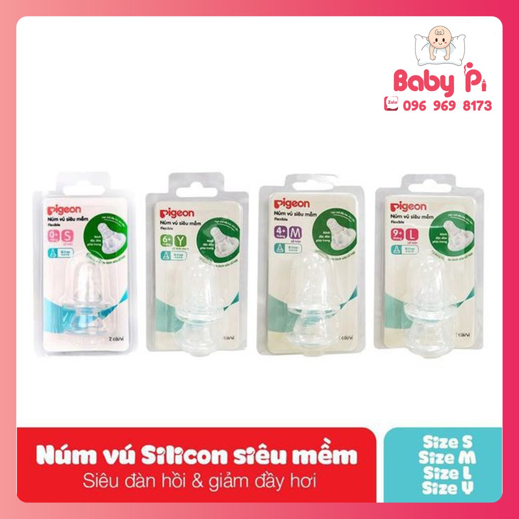 Núm ti Pigeon cổ hẹp silicone siêu mềm cho bé (2 cái/vỉ)