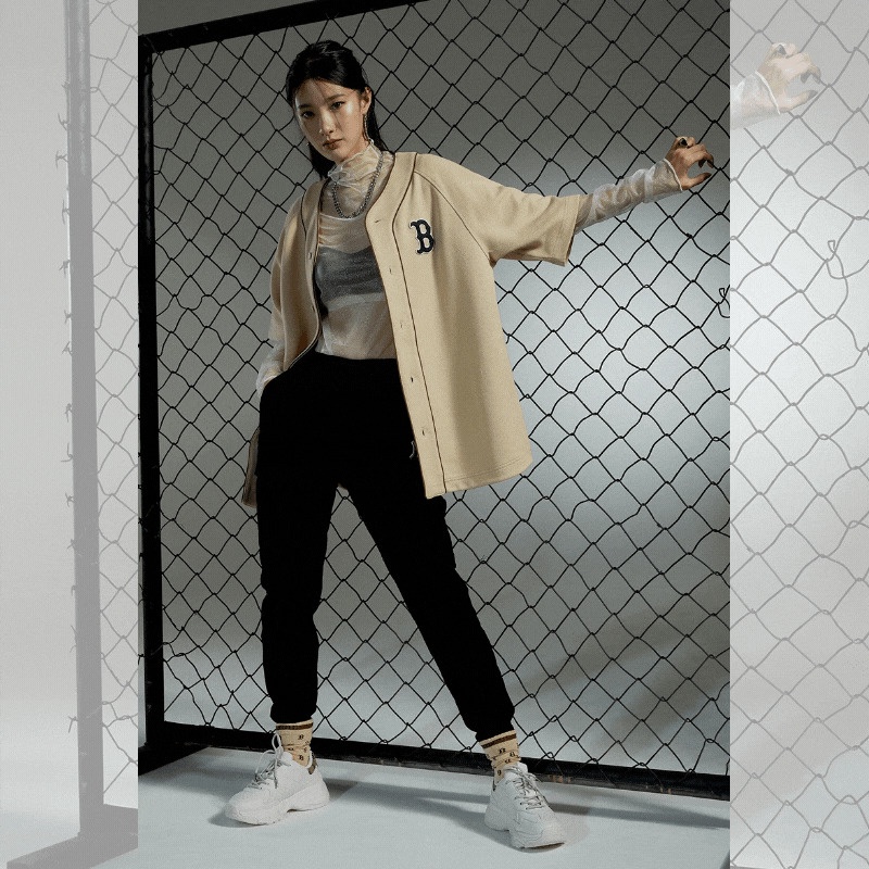 Giày MLB Boston Chính Hãng 🔴SIMPLE SNEAKER🔴 MLB Big Ball Chunky Diamond Monogram Boston Red Sox Beige