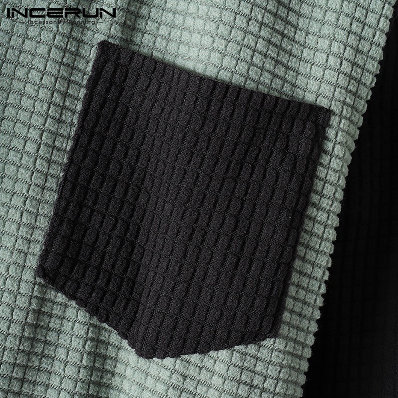 Áo Sơ Mi INCERUN Tay Dài Họa Tiết Kẻ Ô Lưới Thời Trang Dành Cho Nam