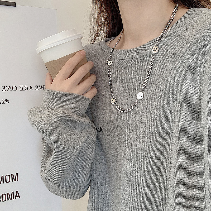 vòng cổ Thép Không Gỉ Mặt Cười Phong Cách Hip Hop