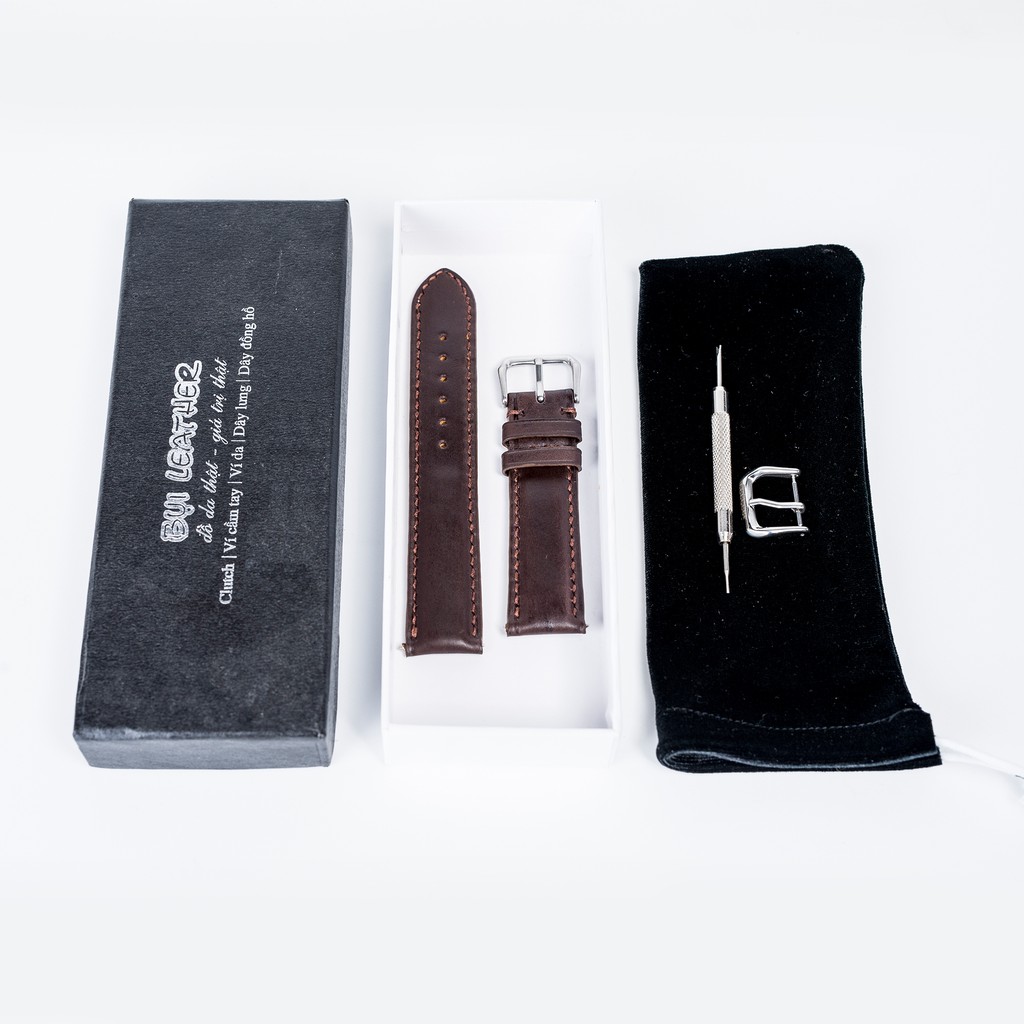 Dây đồng hồ da bò-khâu tay thủ công D101 size 18mm, 20mm, 22mm, 24mm-Bụi leather
