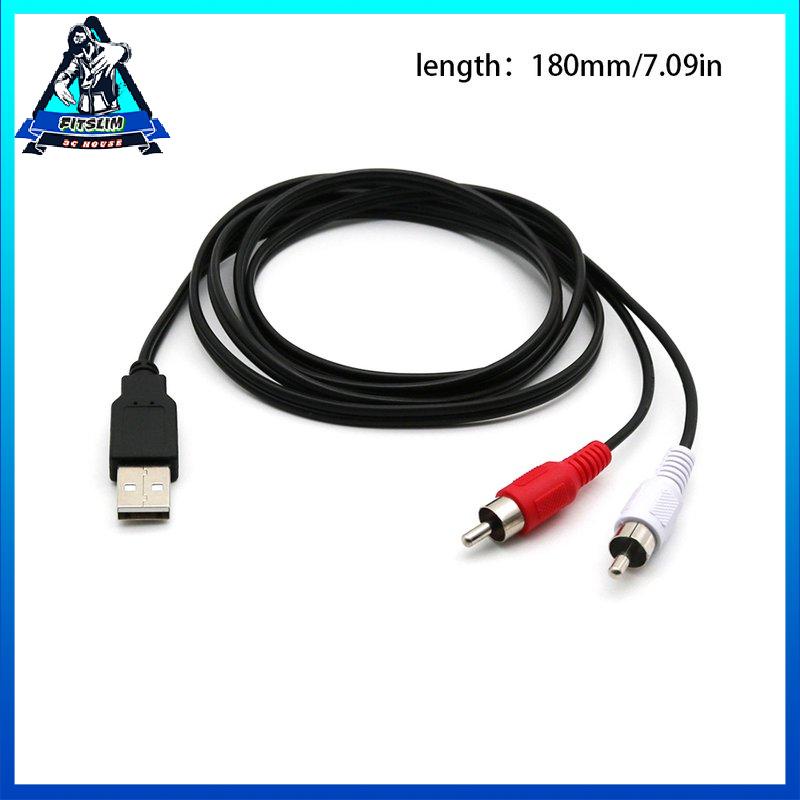 [Fitslim] USB A Male To 2X RCA Phono Male AV Cable Lead PC TV Aux Audio Video Adapter