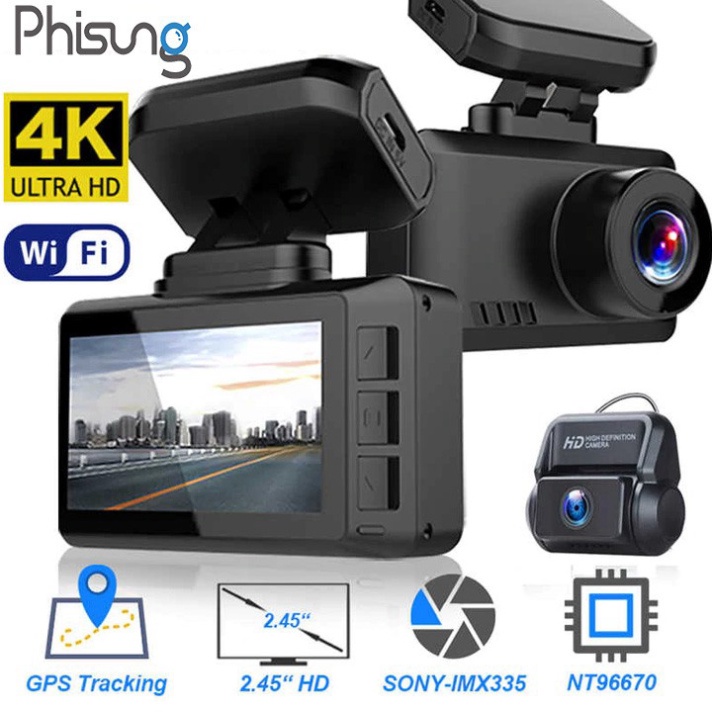 Camera hành trình ô tô G3, thương hiệu cao cấp Phisung: Chất lượng video 4K, có Wifi, có GPS, màn hình 2.45 inch {CHÍNH