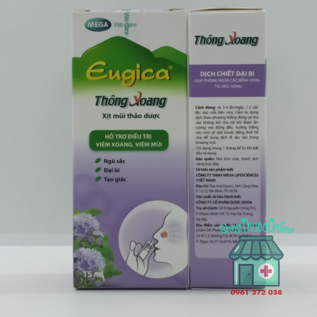 Xịt mũi thảo dược THÔNG XOANG EUGICA hoa ngũ sắc chai 15ml