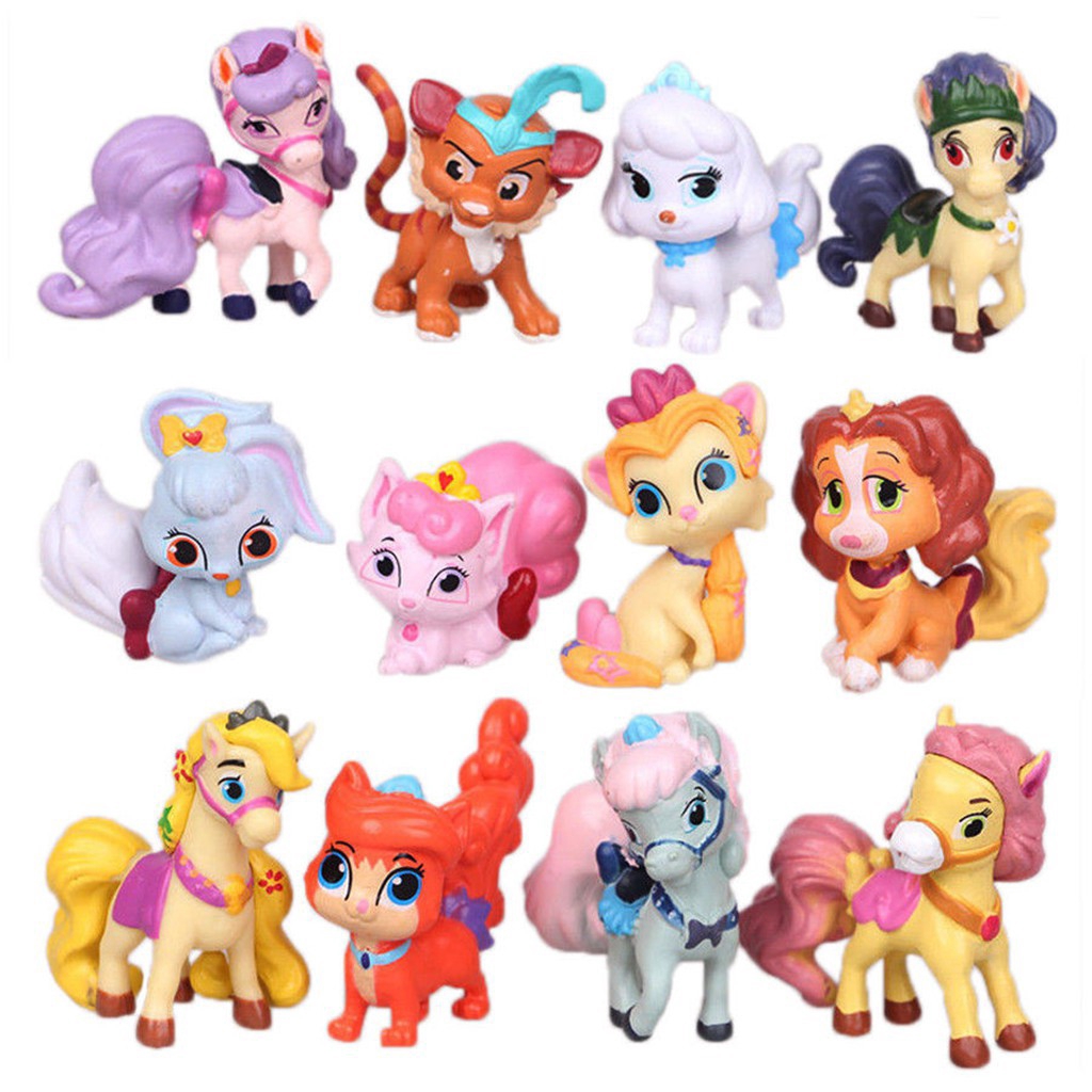 12PCS Princess-Palace-Pets Cats Dogs Horses PVC Mini Action Figures Kids Toys