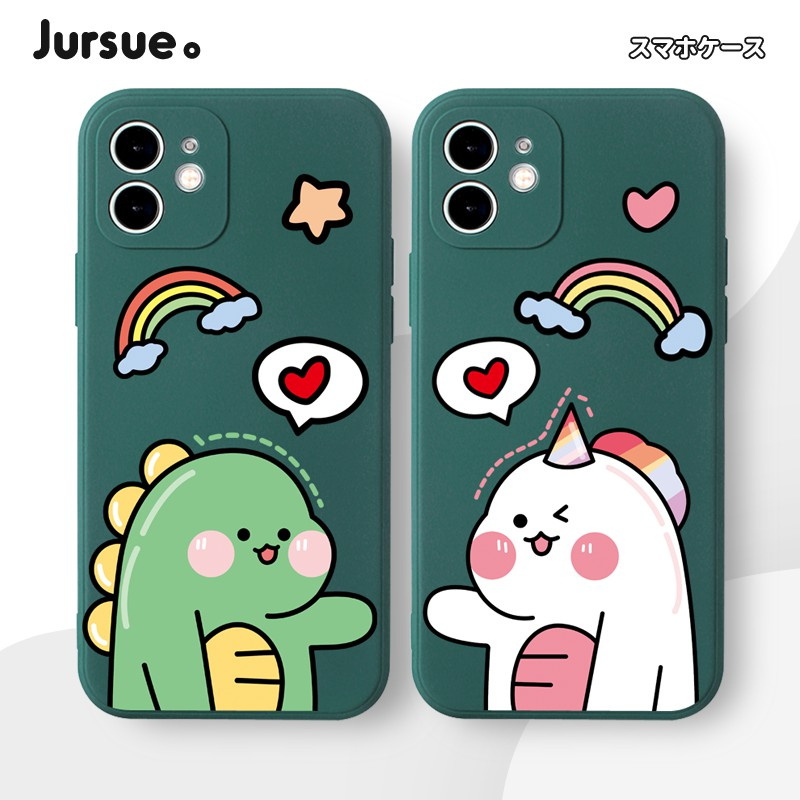 JURSUE Silicone Soft Case Apple iPhone 12 11 Pro Max X XR XS Max SE 2020 8 7 6 6S Plus + Shockproof Dinosaur Couple Cute Phone Cover Matte Casing ip ip6 ip6s ip7 ip8 ip11 ip12 Y1119