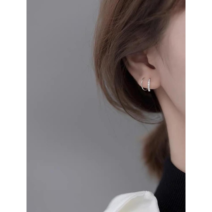 Bông tai bạc nữ, bông tai xoắn đính đá nhỏ cá tính - Kho sỉ bạc Nhất Linh