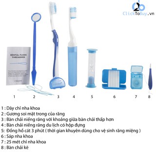Bộ vệ sinh răng miệng 8 món dành cho niềng răng, vệ sinh cá nhân nhỏ gọn mang đi tiện lợi chăm sóc răng miệng