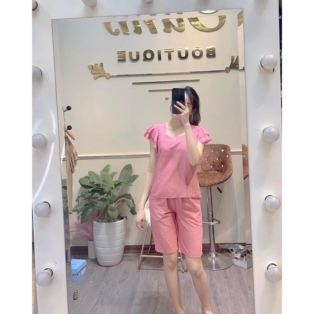 Bộ lửng cổ vuông siêu đẹp, vải đũi mát size 38-85kg