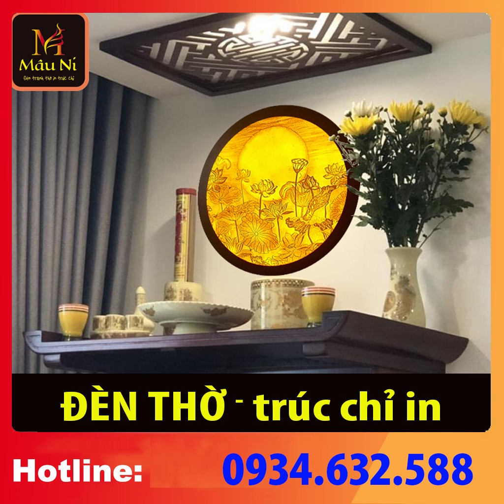 ĐÈN THỜ MÂU NI tròn nhiều cỡ, in tranh trúc chỉ 198, đèn vách ban thờ, để sau tượng phật [ hào quang tượng phật ]