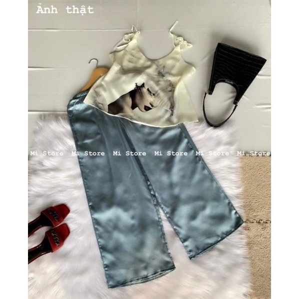 Set Bộ LỤA SATIN 🦋 ÁO 2 DÂY, QUẦN ỐNG RỘNG, có túi quần, áo sửa theo số đo