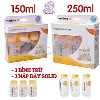 Set hộp 3 bình Medela 150ml 250ml chính hãng USA không kèm núm ti