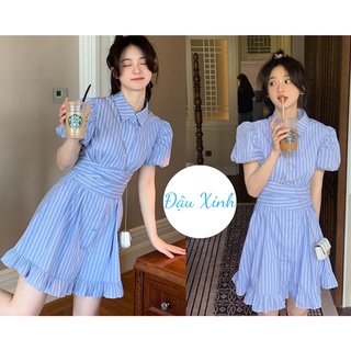 Váy đầm sơ mi nữ tay phồng cột nơ eo ngọt ngào Shop Đậu Xinh - V527