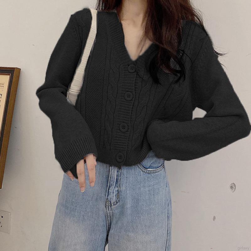 Áo khoác cardigan dệt kim cổ chữ V dáng rộng màu trơn thời trang Hàn Quốc dành cho nữ