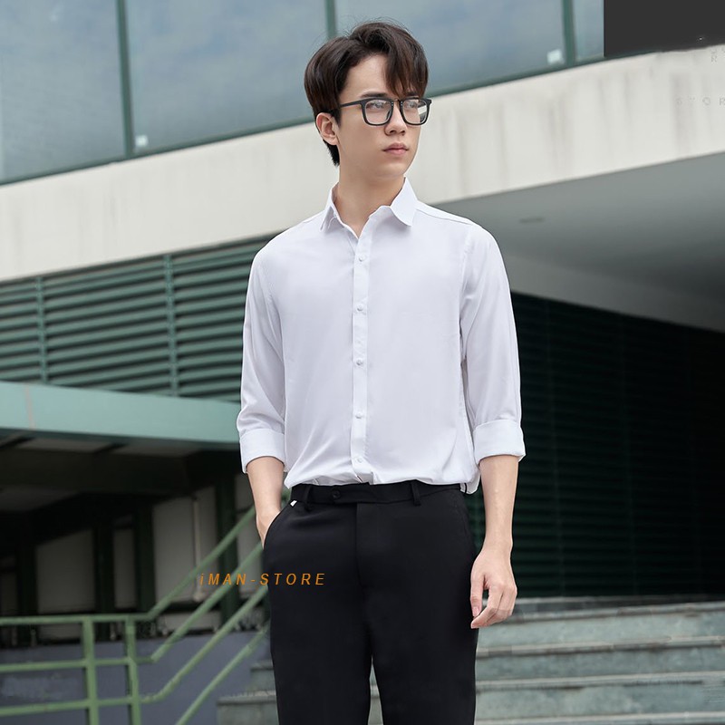 Áo Sơ Mi Nam Dài Tay Công Sở Cao Cấp, Áo Sơ Mi Nam Hàn Quốc [Gấp Hộp] Vải Lụa Mềm Mịn, Thoáng Mát VNXK Slimfit