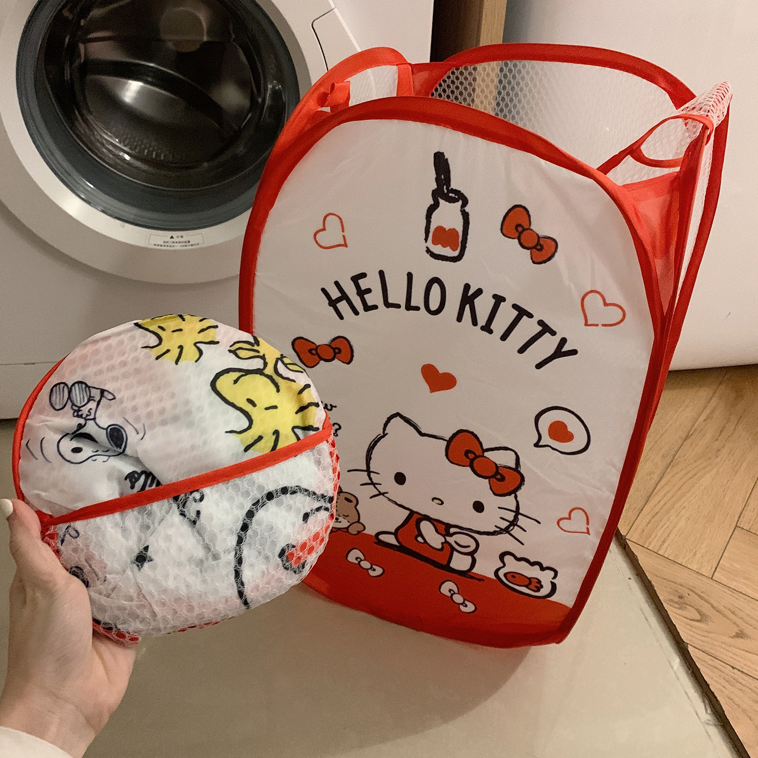 Túi Đựng Quần Áo Dơ Cỡ Lớn In Hoạt Hình Snoopy Mèo Kitty Kiểu Nhật Bản Dễ Thương Cho Bé Gái