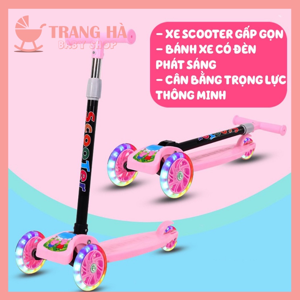 Xe Trượt Scooter Gấp Gọn 3 Bánh Xe Có Đèn Phát Sáng , Xe Chịu Lực Cho Bé 2-14 Tuổi