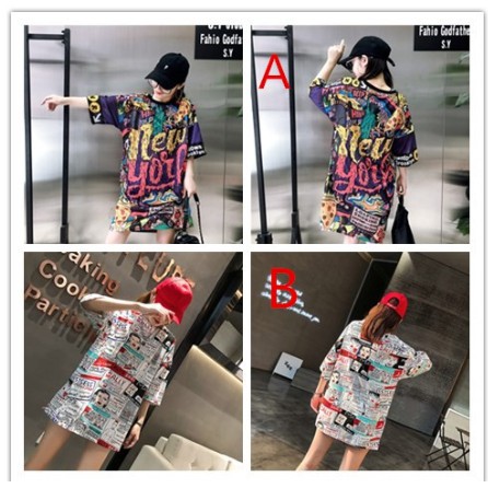 Áo thun nữ dáng rộng cổ tròn hoạ tiết Graffiti phong cách Harajuku