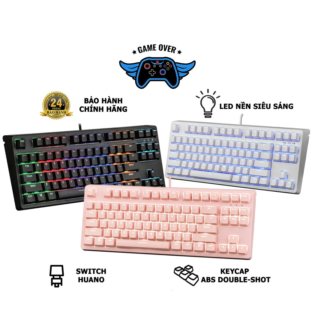 Bàn phím cơ E-Dra EK387 Black/White/Pink Huano switch - Chính hãng bảo hành 24 tháng