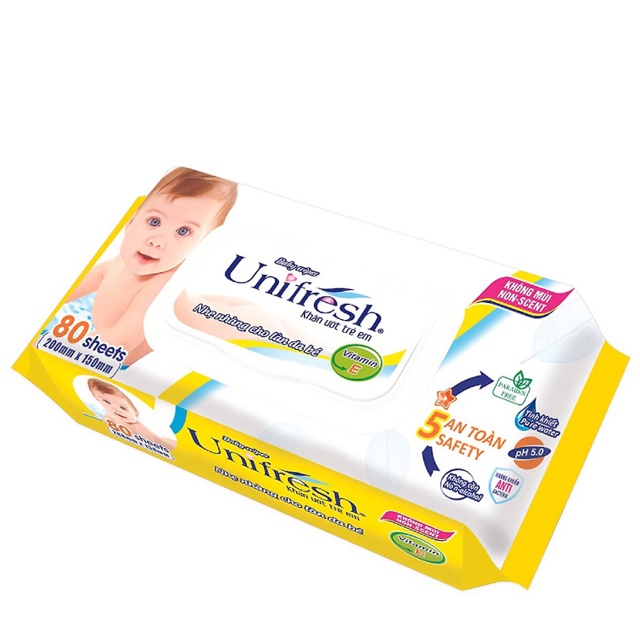 Khăn ướt Unifresh không mùi Vitamin E 80 miếng