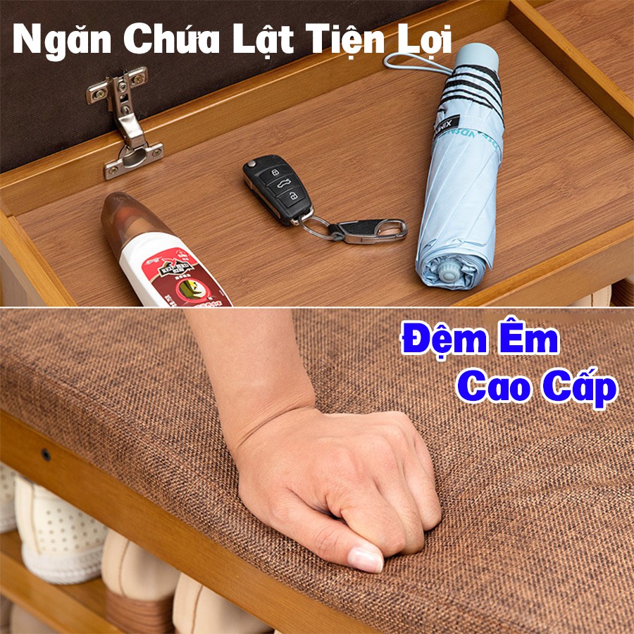 Tủ giày thông minh VANGO V24 gỗ tre tự nhiên cao cấp, Kệ ghế để giày siêu tiết kiệm diện tích, phong cách hiện đại