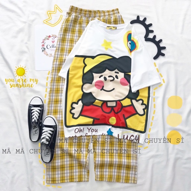 Sét áo em bé oh you+ quần kẻ vàng tươi