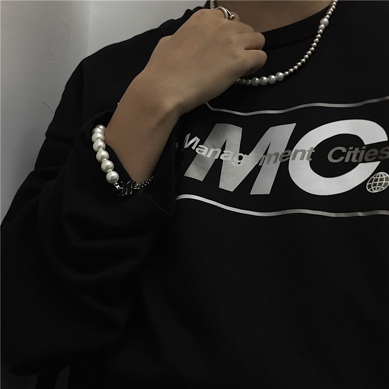 Vòng Tay Đính Ngọc Trai Phong Cách hip hop Cho Nam Nữ