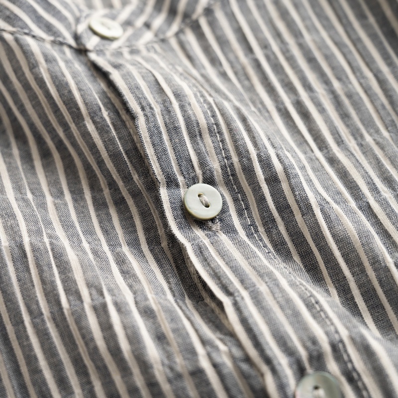 Đầm Cotton Lanh Dáng Rộng Ngắn Họa Tiết Kẻ Sọc Phong Cách Nhật Bản Cho Nữ