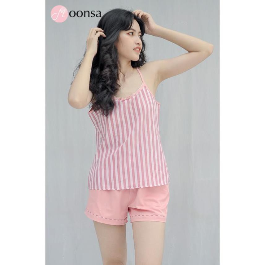 [Mã WARN30 hoàn 15% xu đơn 150k] Đồ ngủ Lụa 2 dây dễ thương Hồng Phấn Dịu Nhẹ [ Moonsa ]