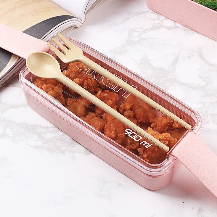 Hộp cơm 3 tầng chất liệu lúa mạch hình chữ nhật