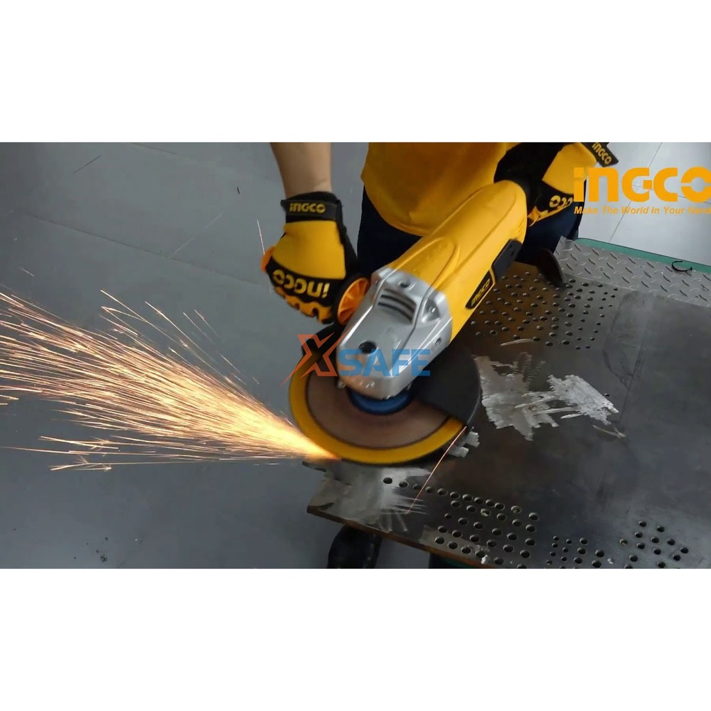 Máy mài góc INGCO 1500W AG150018 Máy mài cầm tay đường kính đĩa mài 125mm, lỗ cốt M14 kèm tay cầm nhựa, chổi than, cờ lê