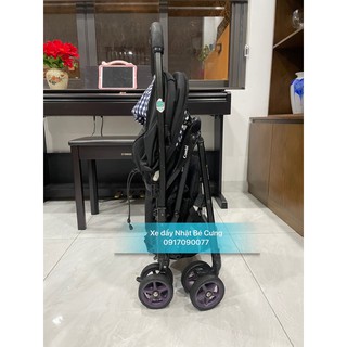 Xe đẩy combi mechacal first white lable đen phối caro xanh