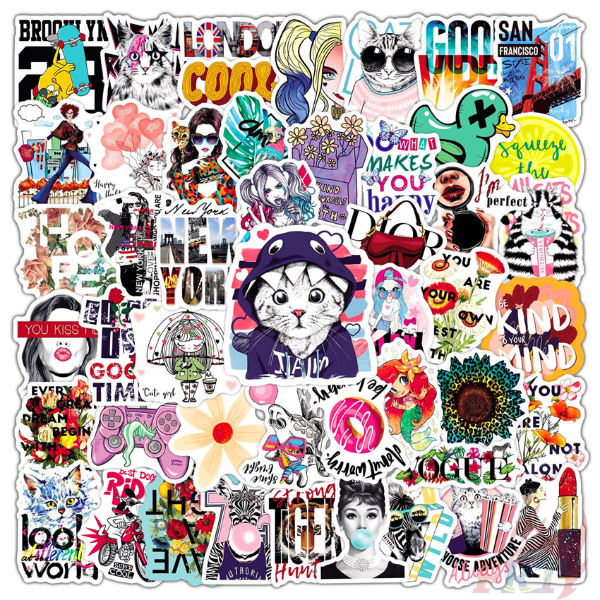 ❉ Pink Modern Tokyo Girl Series 02 Cool Chewing Gum Girls Stickers ❉ 50Pcs/Set DIY Fashion Luggage Laptop Skateboard Doodle Stickers