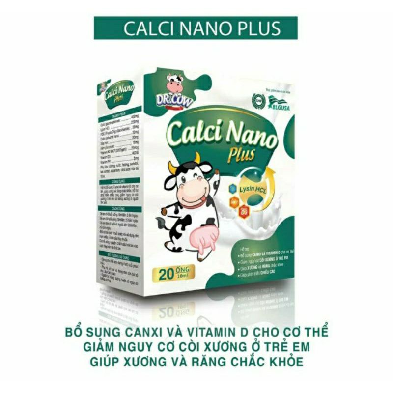Siro Canxi Nano K2 cho bé bổ sung Vitamin D3 K2 MK7 - DR.COW CALCI NANO PLUS - Canxi nano Mk7 Hộp 20 ống